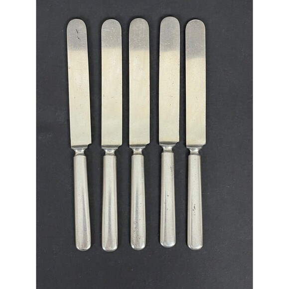 5 Antique Plated Handle by Landers with Eagle Logo Blunt Dinner Knife w/Patina - Picture 4 of 6